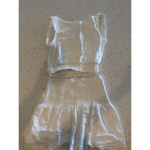 Sky to Moon White Smocked Woven Top & Skirt Set, Elastic Waist, Size L